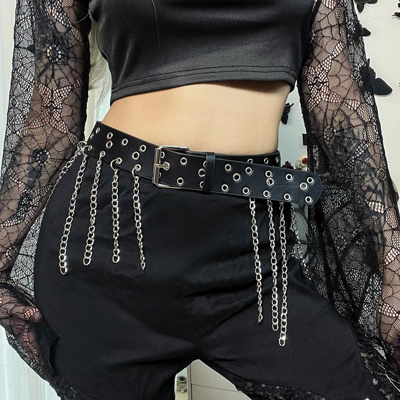

Belts 2022 Punk Emo Y2K Waist Chain Belt Belly Body PU Leather Jewelry For Women Harakuku Festival Rave Party Accessories 90s, Black