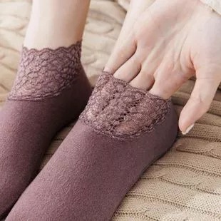 

Socks thickened plush lace shallow mouth women casual versatile, Gray