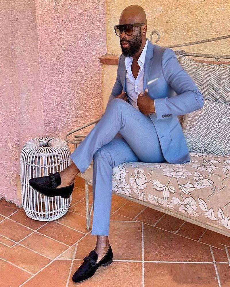 

Men's Suits 2pcs Notched Collar Light Blue Jacket Pants Men's For Wedding Custom Made Men Sets Tailored Dinner Party Wear, Custom color