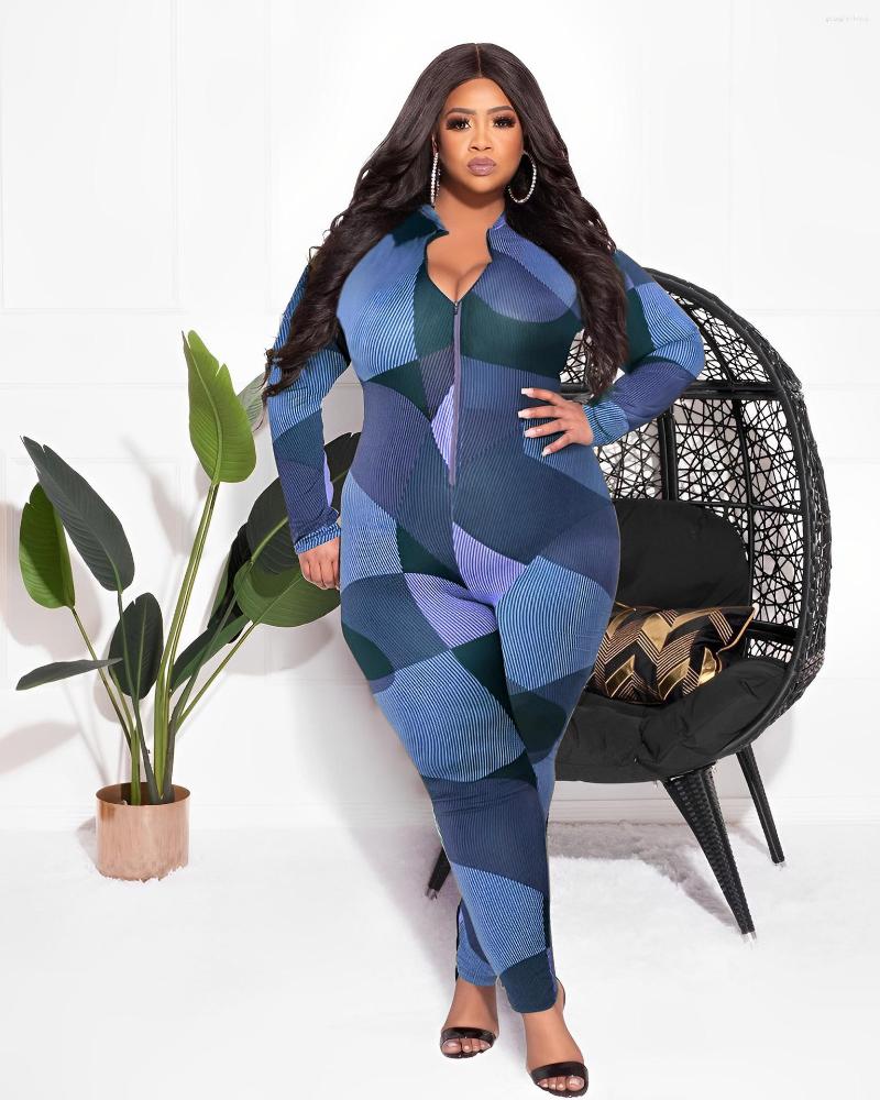 

Pants Women Plus Size Jumpsuits Casual Commuter Ladies Street Fashion Stitching Knitted Zipper Jumpsuit Large Female Clothing, Blue