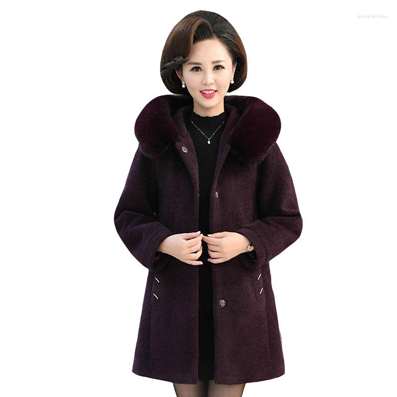 

Women's Fur Winter Mink Velvet Jacket Women Noble 2022 Fashion Medium Long Loose Thick Warm Chic Outerwear Collar Female Hooded Overcoat, Red