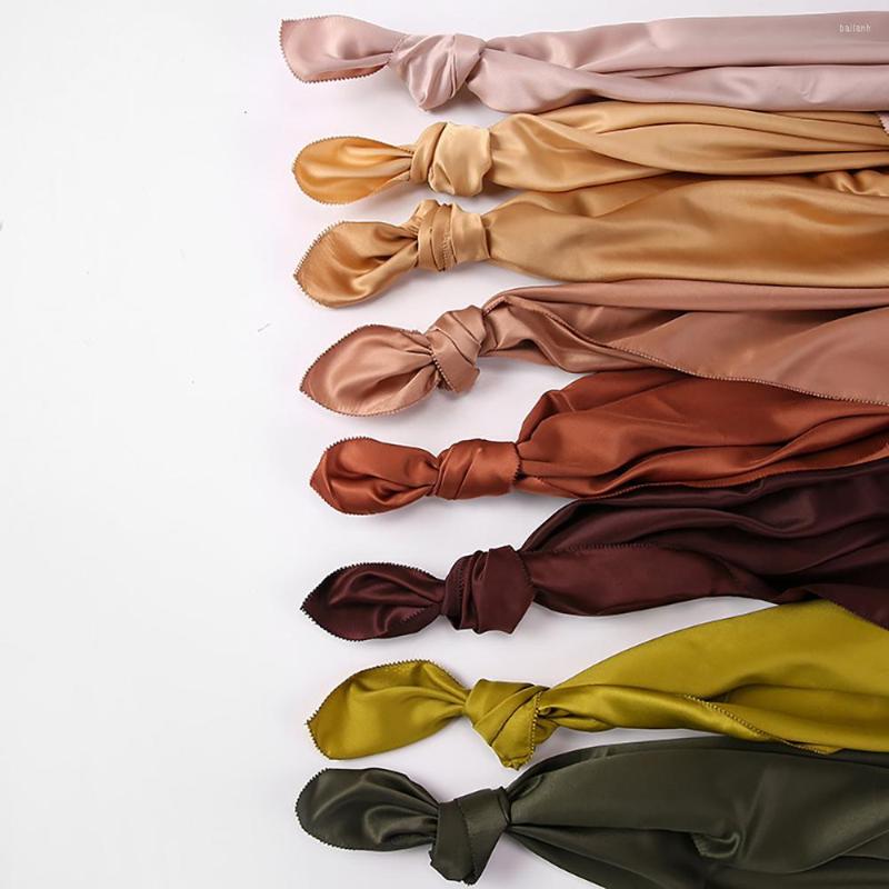 

Ethnic Clothing Fashion Malaysia Indonesian Lash-side Ladies Headscarf Simulation Silk Satin Scarf Solid Color Hijab Muslim Islam