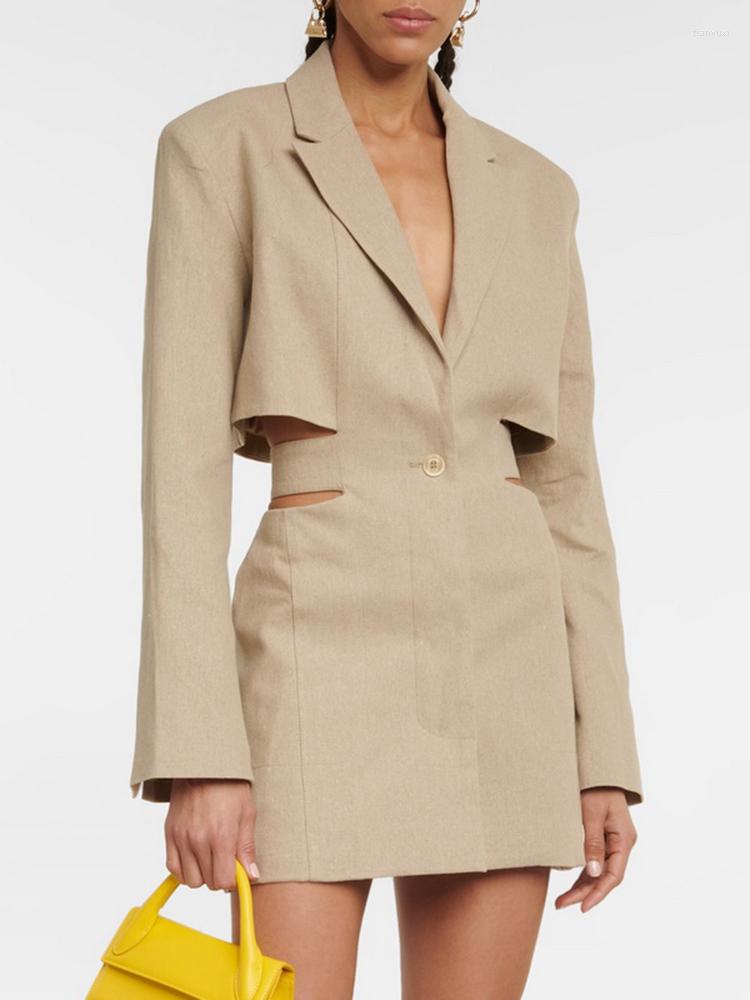 

Women' Suits Fashion Cut Out Single Breasted Blazer Women' Notched Collar Long Sleeve Solid Minimalist Blazers Female Clothing Autumn, Black