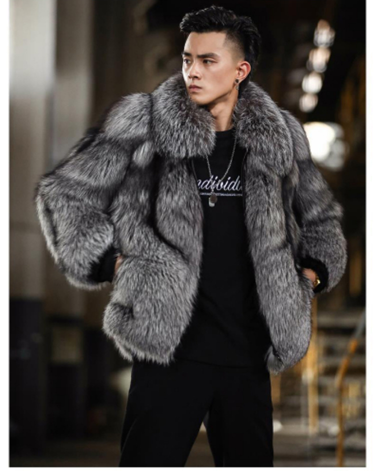 

Men's Fur Faux Luxury Winter Warm Jackets ry Coats Outwear for Black Coat 221206, Silver