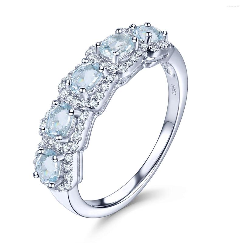

Cluster Rings Natural Aquamarine Silver S925 Ring 1.1 S Genuine Gemstone Classic Design Elegant Style Year Christmas Gifts