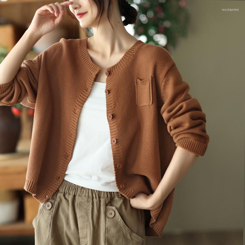 

Women's Knits Limiguyue Autumn Cotton Knitted Cardigan Loose Women Long Sleeve Sweater Elegant Solid Color Casual Jacket Japanese J922, Black
