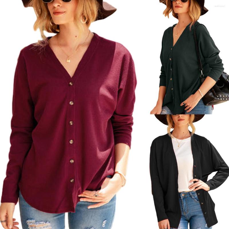 

Women' Knits Women Spring/Winter Cardigan Female Solid Long Sleeve V-neck Single-Breasted Knitted Sweaters -XXL, Green