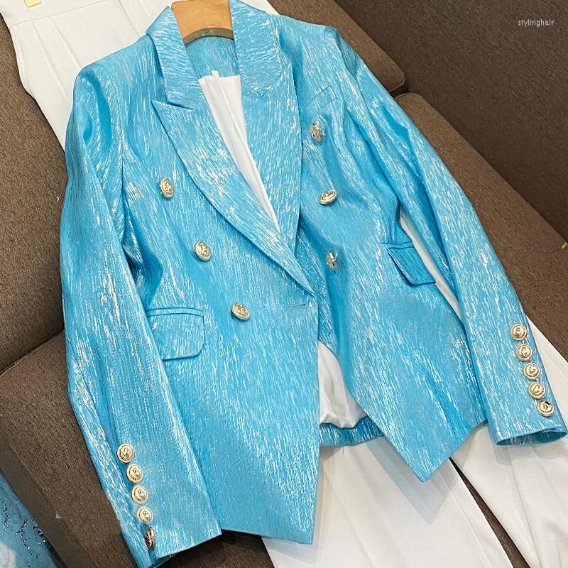 

Women' Suits 2023 Fashion Blue Nude Black Blazer Jacket Women' Clothing Metal Buttons Double Breasted Slim Fitting Blazers Coats -2XL