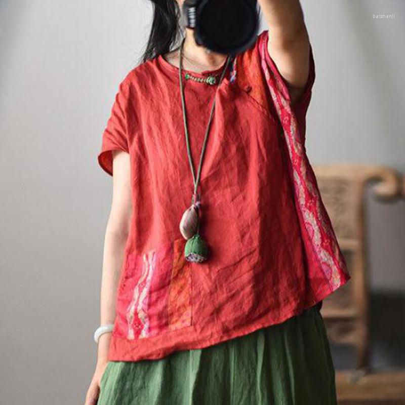 

Women's Blouses Johnature Cotton Linen Retro Irregular Patchwork Plate Buckle Short Sleeve Shirt 2022 Autumn Simple Comfortable Women Tops, Blue