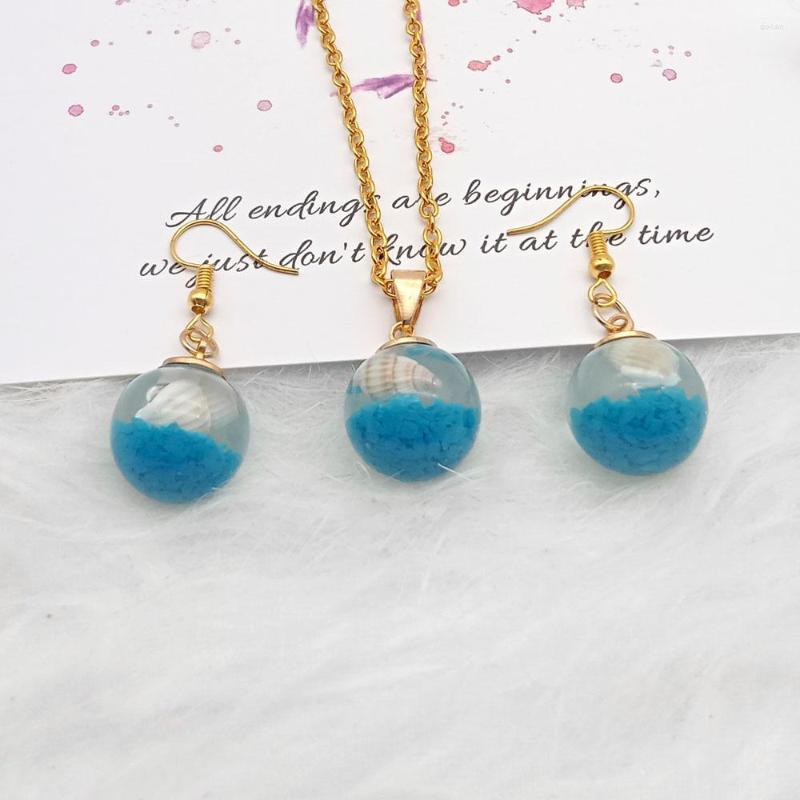 

Necklace Earrings Set Miniature Marine Shell Water Glass Bottle Wishing Ball Handmade Creation Pendant Jewelry, Picture shown