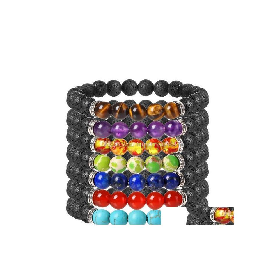 

Beaded Power Beads Seven Chakra Bracelet Black Lava Stone Yoga Bead Bracelets For Men Women Jewelry Rope Chain Strand Drop Delivery Dhhwi