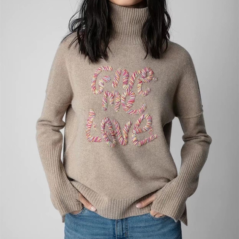 

Women s Sweaters Autumn Winter 100 Cashmere Letter High Neck Loose Knitted Fashion Pullover 221206, I yellow