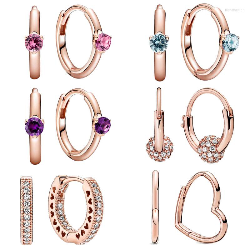 

Hoop Earrings 925 Silver Gold Color Heart Solitaire Earring DIY Making S925 Hook Family Eternal Stud For Women Jewelry Gift