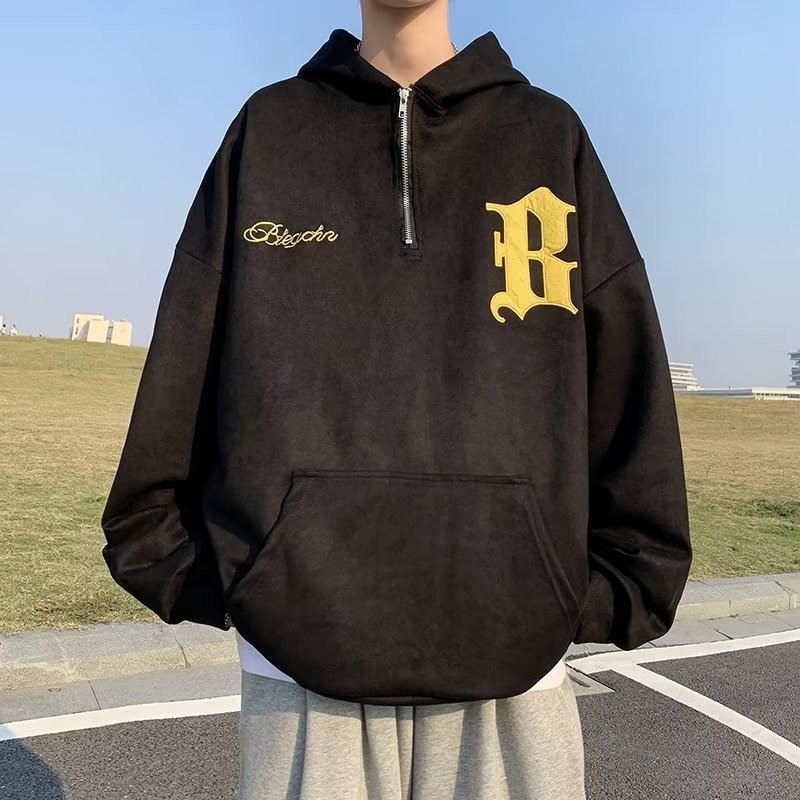 

Mens Jackets Vintage Mens Hoodie Suede Sweatshirt Letter Embroidery Harajuku Autumn Casual Pullover Women Half Zipper Hip Hop Hooded 221207, Y09-khaki brown