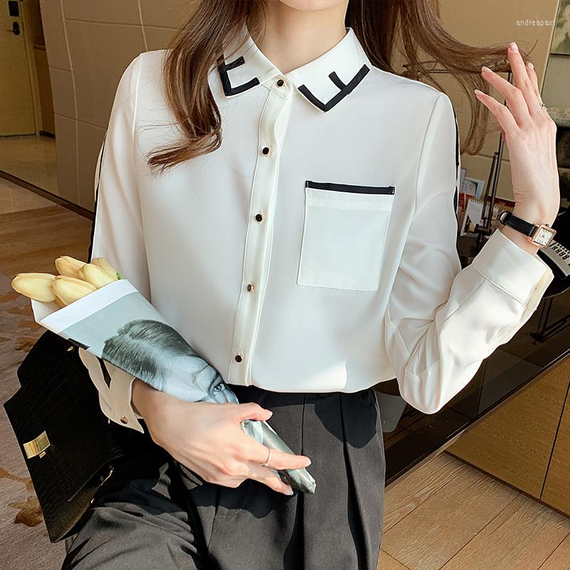 

Women' Blouses Shirt Women' Spring White Chiffon Office Ldies Loose Long-sleeved Top Blusas Mujer De Moda 2022 Verano Korean Fashion