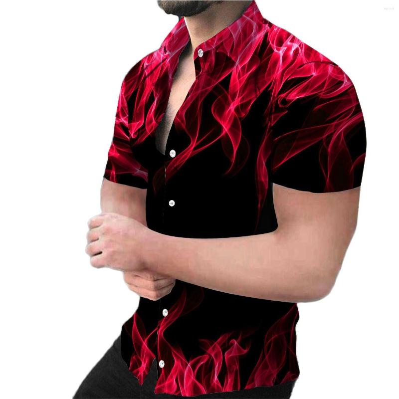 

Men's Casual Shirts Summer Men's Short Sleeved 3D Printed Flame Shirt Personalized Oversize Top, 10