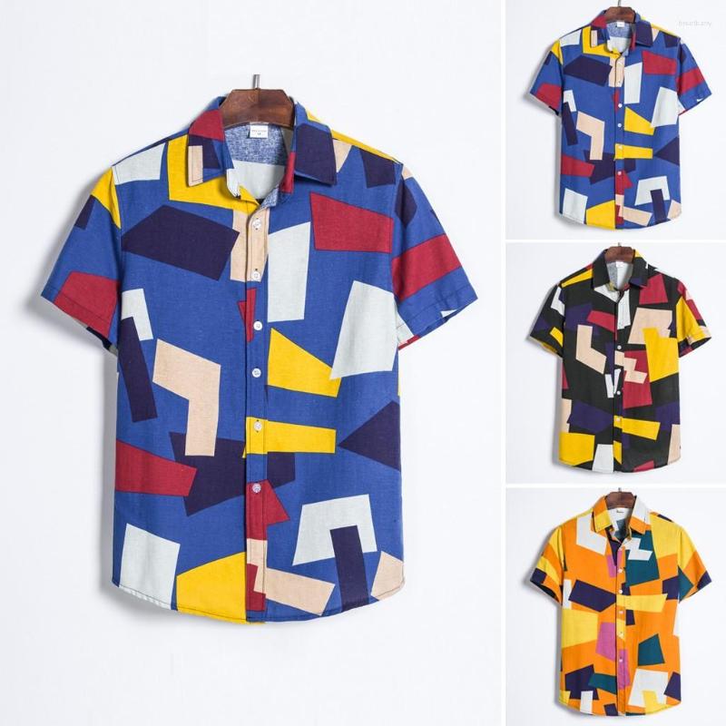 

Men's Casual Shirts Cotton Printed T-shirt Blouse Shirt Short Sleeve Mens Linen Geometric Street Wear Tops For Spring Autumn Party, Blue