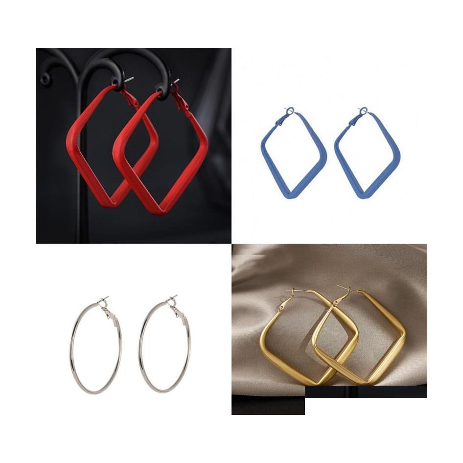 

Hoop Huggie Geometric Metal Hoop Earrings For Women Jewelry Gift Irregar Circle Square Ear Rings Femme Cold Fashion Korean Womens Dhid7