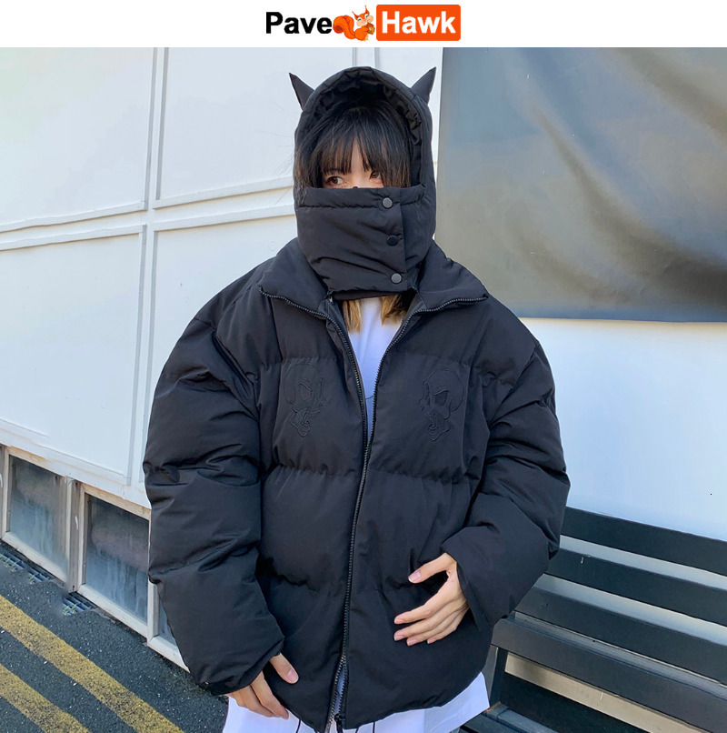 

Mens Down Parkas Hip Hop Little Devil Horns Parka Winter Embroidey Skull Jacket Street Hooded Padded Y2k Harajuku Warm Thicken Coat 221207, Style4