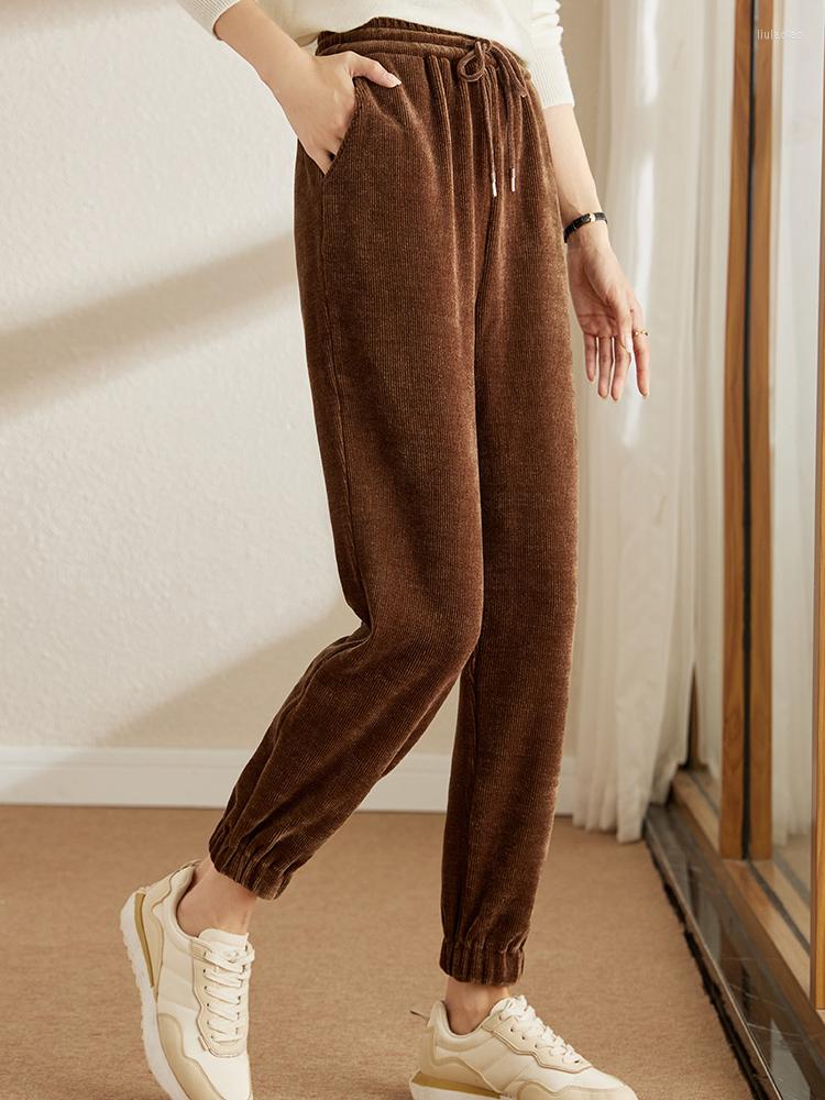 

Women' Pants Vimly Corduroy For Women 2022 Autumn Winter Thicken Casual All-match High Waist Solid Vintage Ankle-Length V6631, Coffee