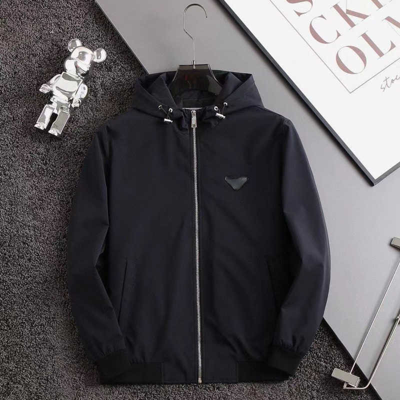 

mens polyester jacket triangle splicing hooded sweatshirt pa designer cardigan coat men women windproof waterproof long sleeve windbreaker, Black-oversize