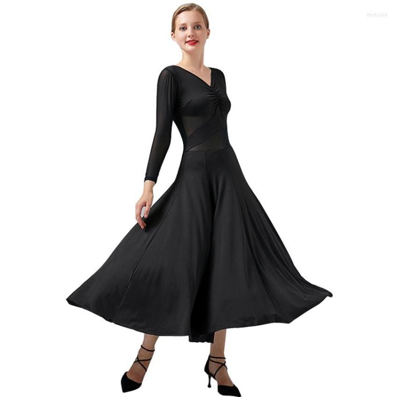 

Stage Wear Simple V-neck Ballroom Dance Dress Modern Flamenco Waltz Standard Practice Competition Costume, Red