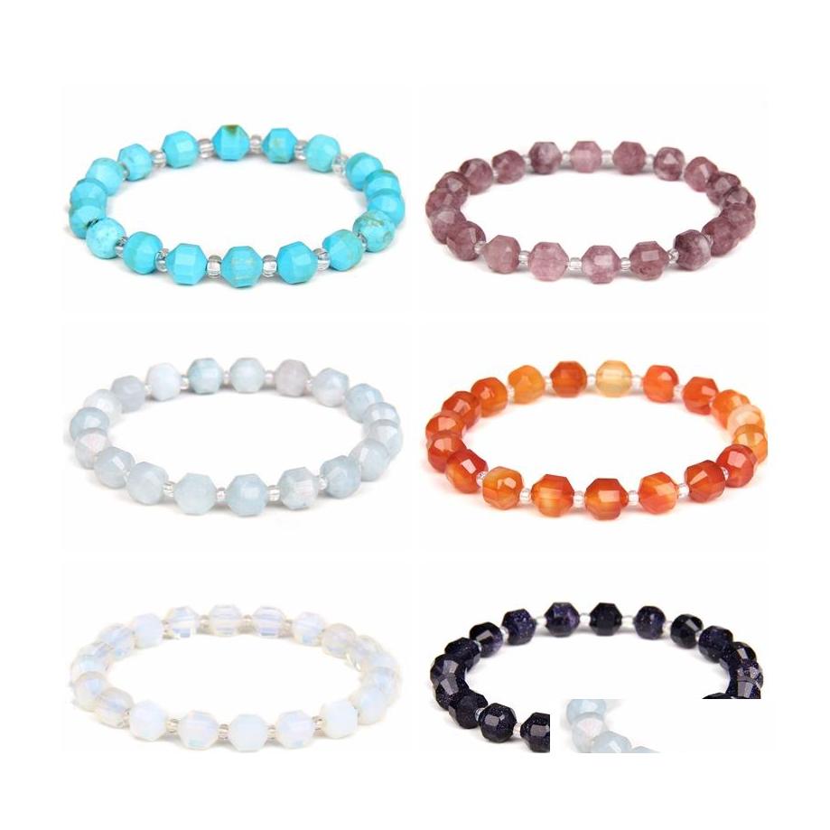 

Charm Bracelets Fashion Faceted 8Mm Stone Beaded Bracelet Women Men Trendy Beads Elastic Bracelets Party Lover Jewelry Gift Drop Deli Dhx5K