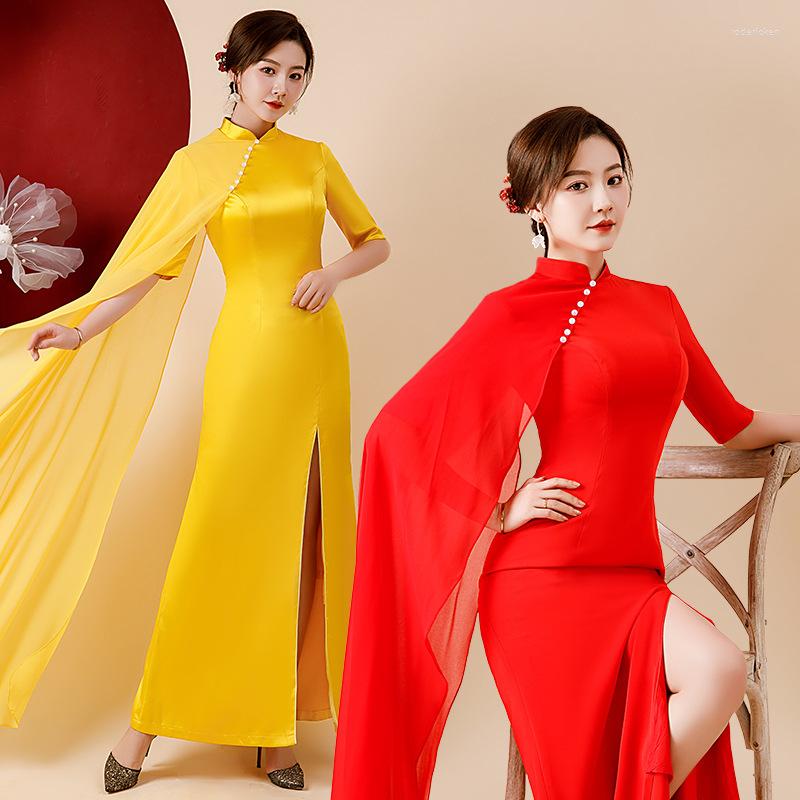 

Ethnic Clothing Women Elegant Solid Slim Cheongsam Traditional Chinese Style Mandarin Collar Qipao Wedding Evening Party Dress Novelty