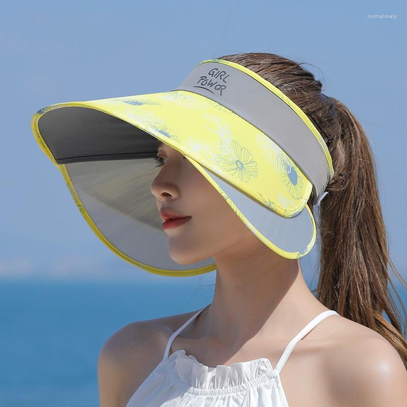 

Berets Summer Women Bucket Hats Outdoor UV Protection Visors Pull-out Enlarged Brim Empty Top Hat Korean Flower Big Sun Beach, Blue
