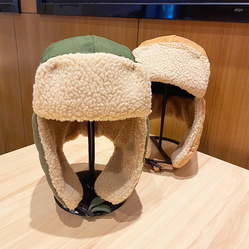 

Berets Warm Bomber Hats Cotton Earflap Russian Hat Men Women Ear Flap Winter Windproof Cycling Skiing Snow, Black