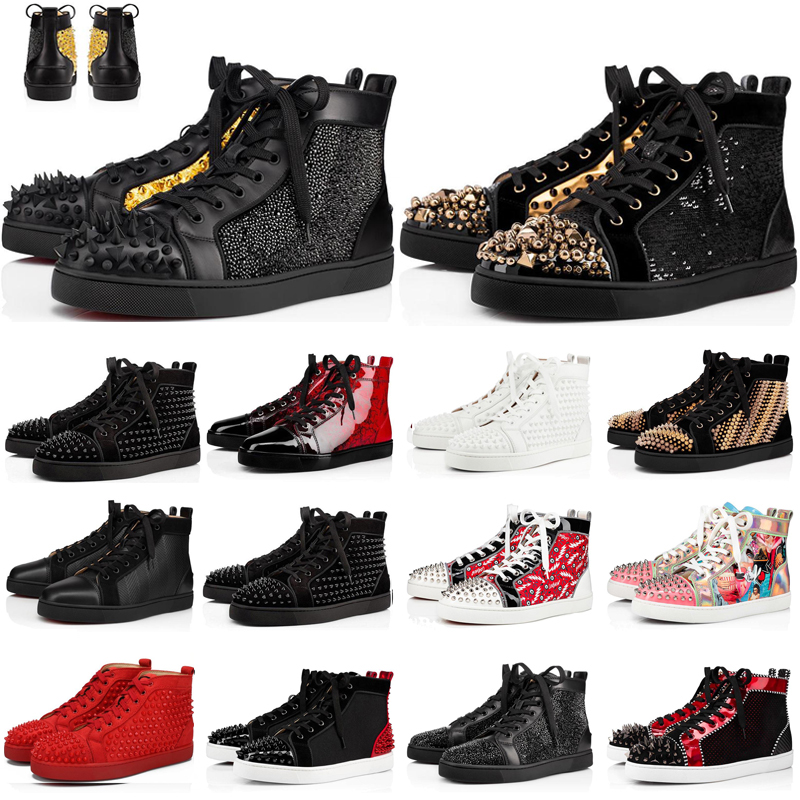 

mens women casual dress shoes Luxurys Designers high low tops studded spikes fashion suede leather black silver womens flat sneaker Party with box, Sku_color#11