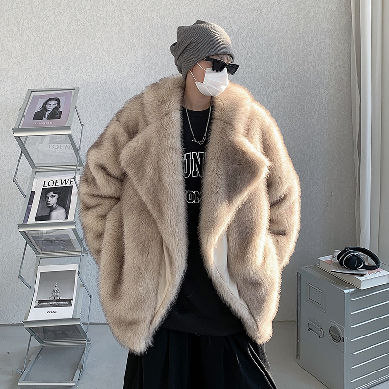 

Men's Down Parkas Hybskr Thickened Fake Fur Men Jackets Warm Winter Turn Collar Male Coats Harajuku Gothic Soft Unisex Clothing Outwear 221207, Multi