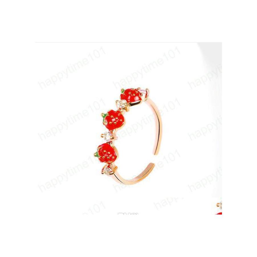 

With Side Stones Arrival European And American Style Cute Red Stberry Simplicity Crystal Rings Jewelry For Women Drop Delivery Ring Dhem7