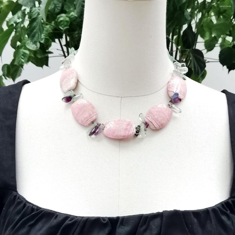 

Choker Lii Ji Real Stone Pink Purple Green Necklace Rhodochrosites Fluroite 48cm Women Jewelry Gift