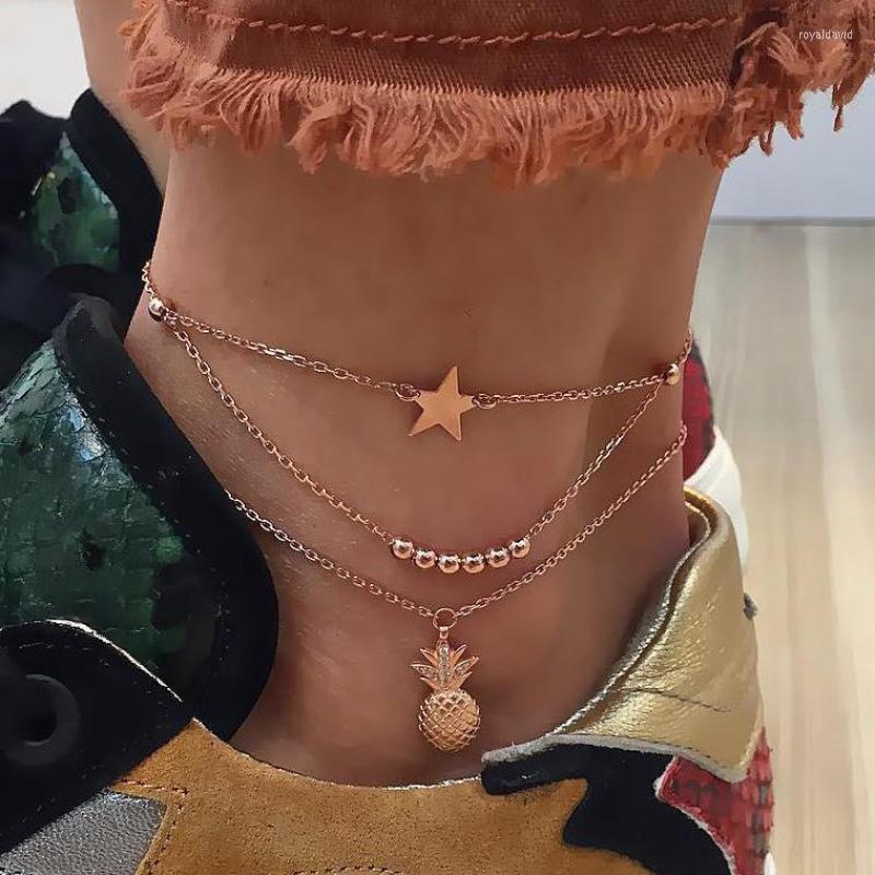 

Anklets Boho Multilayer Anklet Star Pineapple Pendant Ankle Bracelet Beads Summer Beach Foot Jewelry For Women Leg