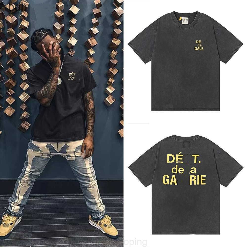 

Men' T-shirts Dept Mens Galleryes t Shirt 22ss Fashion Brand Cracked Letters Washed Short Sleeve T-shirt Women' High Street Half, Wash water black