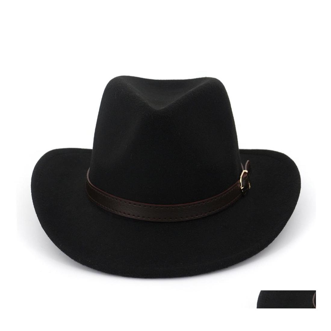 

Wide Brim Hats Bucket Hats Western Cowboy Hat Wool Felt Wide Brim Fedora Hats With Belt Buckle Men Women Carnival Party Trilby Som Dhjev