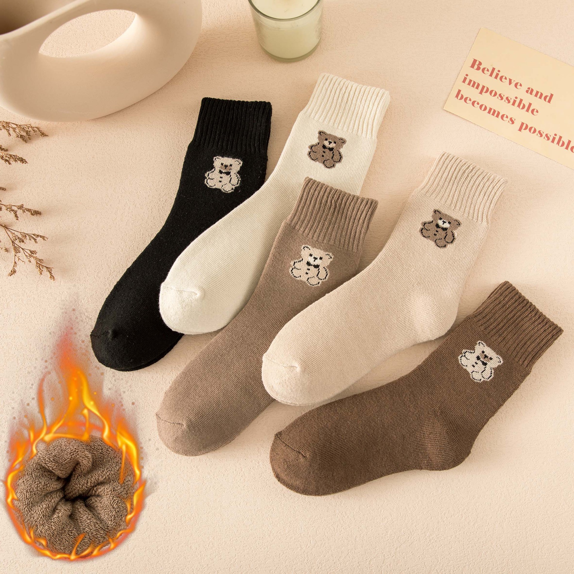 

Socks medium tube plush thickened women's terry socks warm in winter