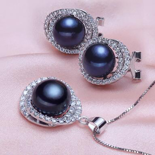 

12mm Natural Tahitian genuine black perfect pearl earring pendant Necklace