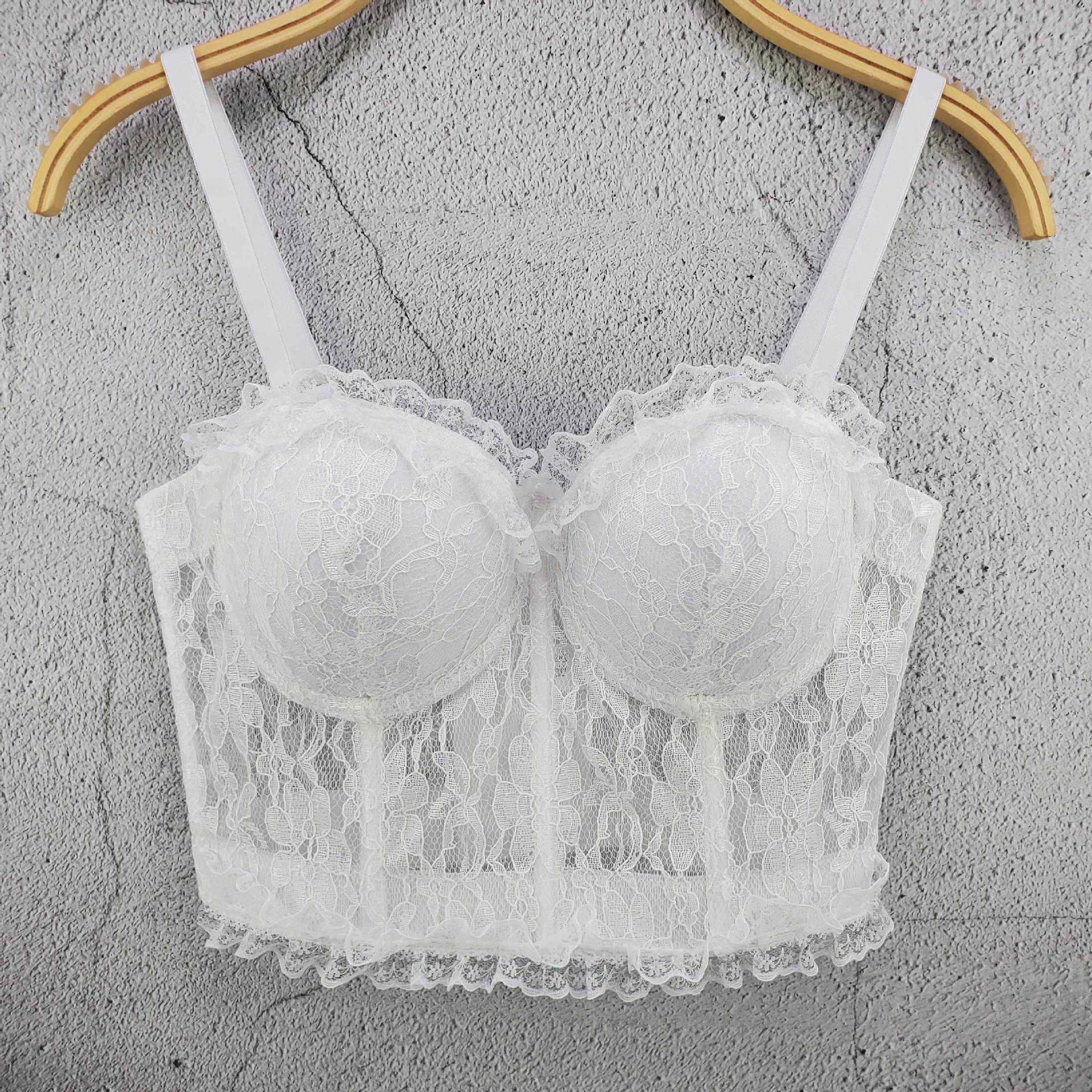 

Lace lace solid color small suspender vest fresh in spring and summer perspective slim and thin design women's coat outside, White