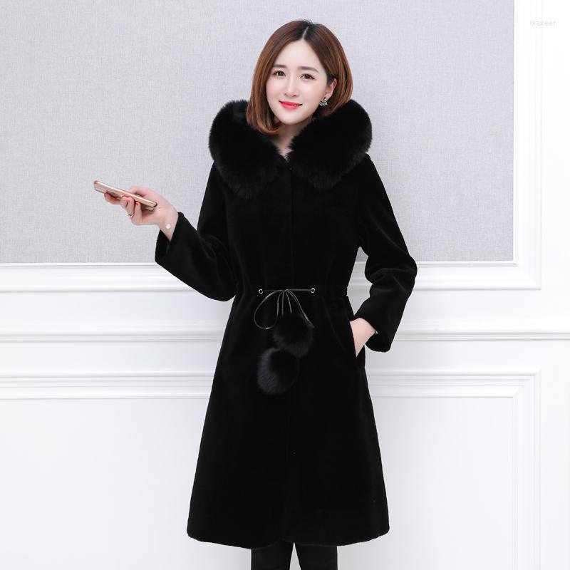 

Women's Fur 2022 Lamb Coat Female Long Sheep Shearing Collar Winter Jacket Women Plus Size Casacas Para Mujer KJ513, Black