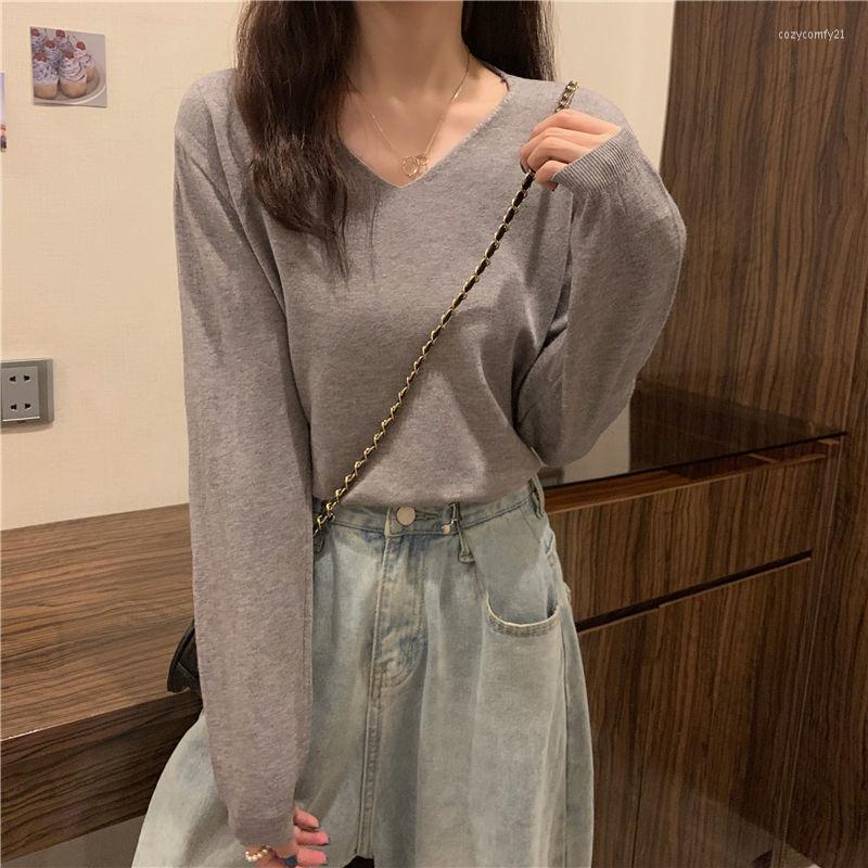 

Women's Sweaters V-neck Knitted Long Sleeved Basic Sweater For Women Spring And Autumn 2022 Solid Wear Bottom Coat Pullover Top, Green