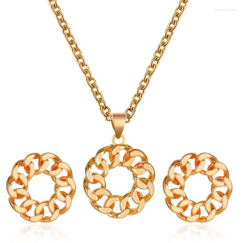 

Necklace Earrings Set Simple Link Chain Round Circle Pendant Necklaces For Women Female Clavicle Chains Geometric Drop, Picture shown