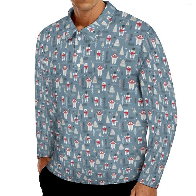 

Men' Polos Christmas Trees Casual T-Shirts Men Polar Bears Print Long Sleeve Polo Shirts Collar Retro Autumn Custom Shirt Plus Size 4XL 5XL, Style-11