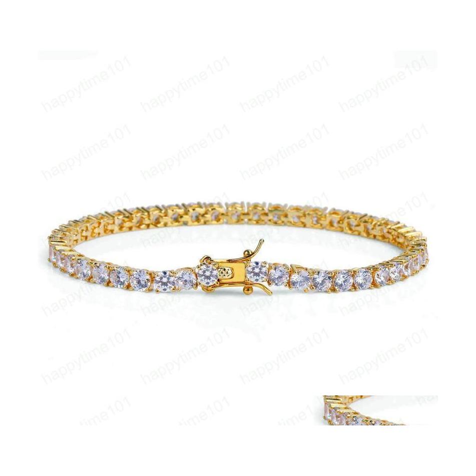 

Chain Men Gold Plated Chains Cool Hiphop Bracelets Fl Zircom Bangle For Man Luxury Hip Hop Jewelry 4Mm Bracelet Drop Delivery Dhzg2