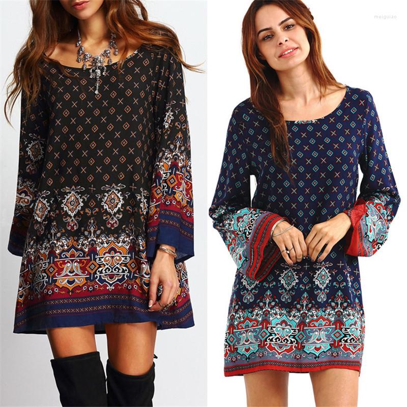 

Casual Dresses 2022 Spring Summer Vintage Loose Print Full O-Neck Nation Baroque Sleeves Positioning Flowers Dress, Black