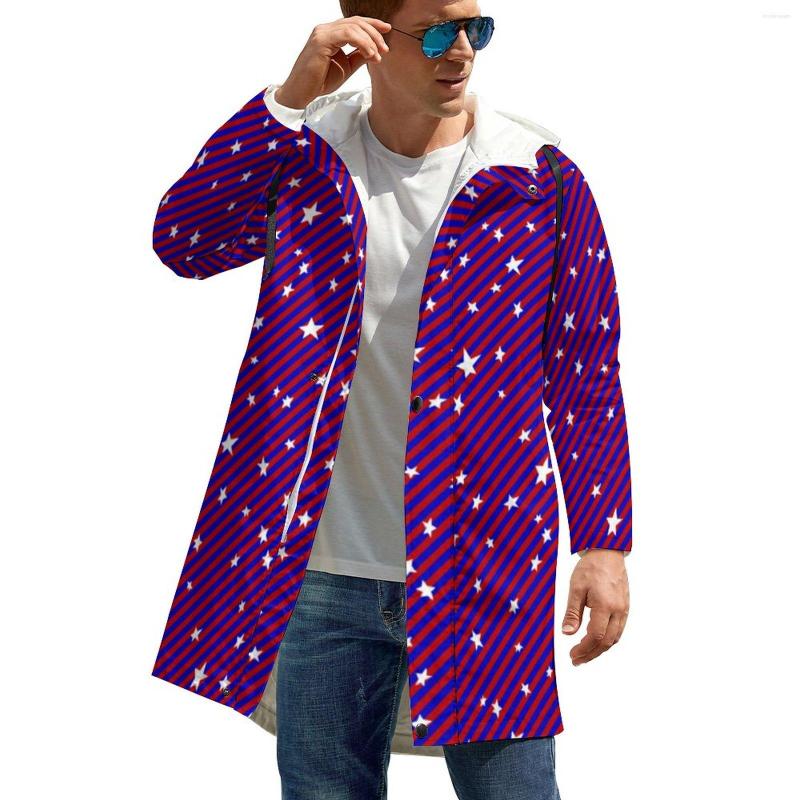 

Men' Trench Coats Stars Print Blue And Red Stripes Street Wear Casual Autumn Jackets Male Long Straight Windbreak Custom Oversize Clothing, Style-6