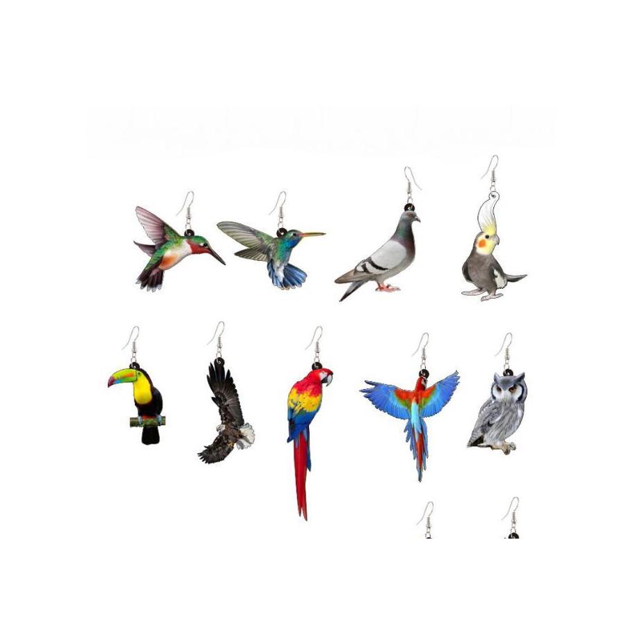 

Charm Acrylic Animal Earring Hummingbird Eagle Owl Parrot Charm Bird Ornament Fashion Earrings Drop Delivery Jewelry Dhk5E