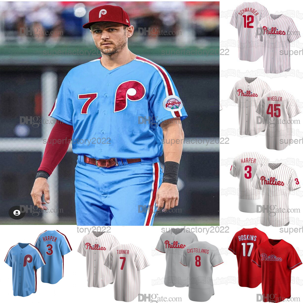 

Trea Turner 2022 World Series Phillies Jersey Harper Kyle Schwarber Aaron Nola Odubel Nick Castellanos Herrera J.T. Realmuto Alec Bohm Rhys Hoskins Stott, Flexbase mens s-3xl (with ws patch