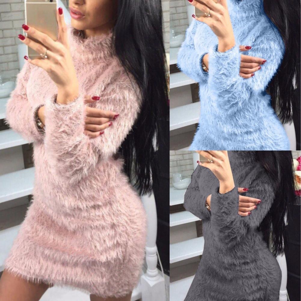 

Women' Sweater Autumn Winter Solid Color Sexy Turtleneck Long Sleeve Sweater Mini Dress Knitted Clothes Dresses 221207, Dark gray